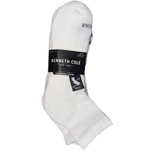 Kenneth Cole Mens 8-12 Ankle Socks White 6-Pairs Ankle Support Cushioned New